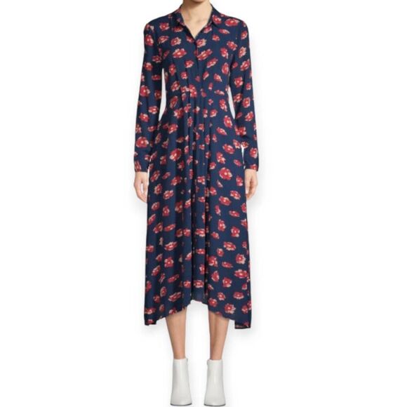 SCOOP NAVY & RED FLORAL SHIRT MIDI DRESS SZ.M EUC - Picture 1 of 8